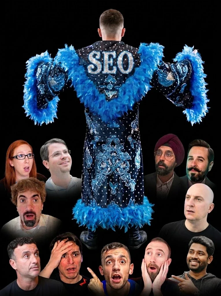 Ty Stav, the Pimp of SEO, in a blue feathered SEO robe as the SEO world reacts